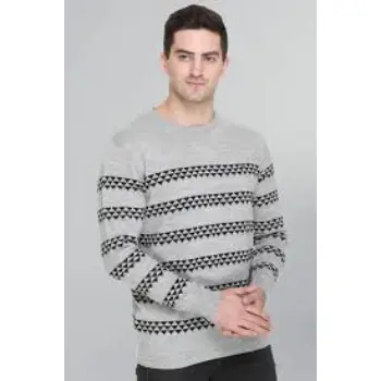 Light Grey Woolen Mens Round Neck Sweaters